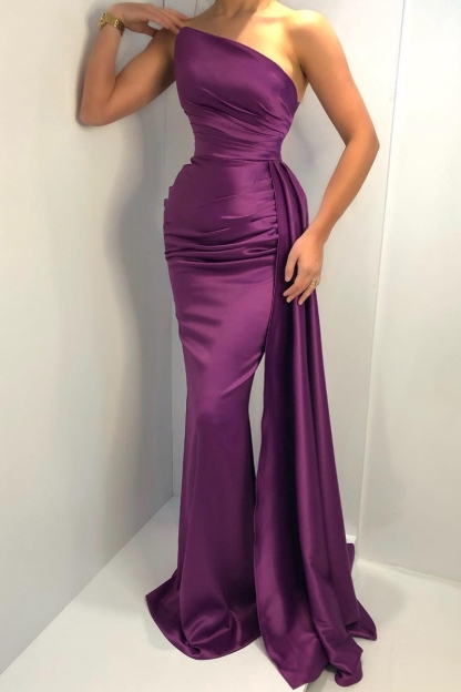 Elegant New Arrives Purple Strapless Mermaid Evening Dress Long With Ruffles
