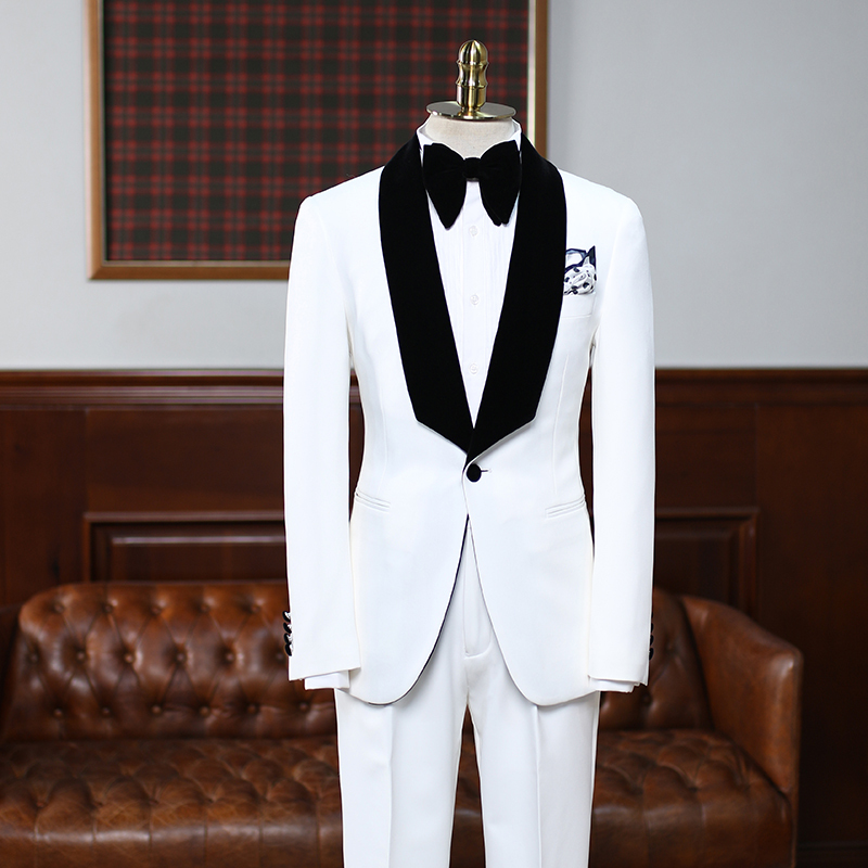 Gorgeous White Slim Fit Aries Bespoke Wedding Suit for Grooms