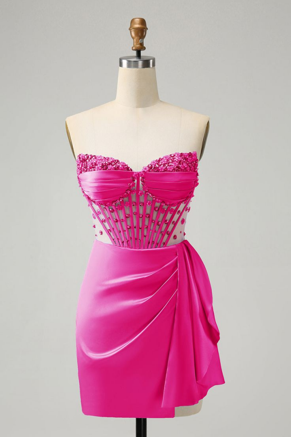 Sky Blue Beaded Bodycon Split Short Mini cocktail Dress