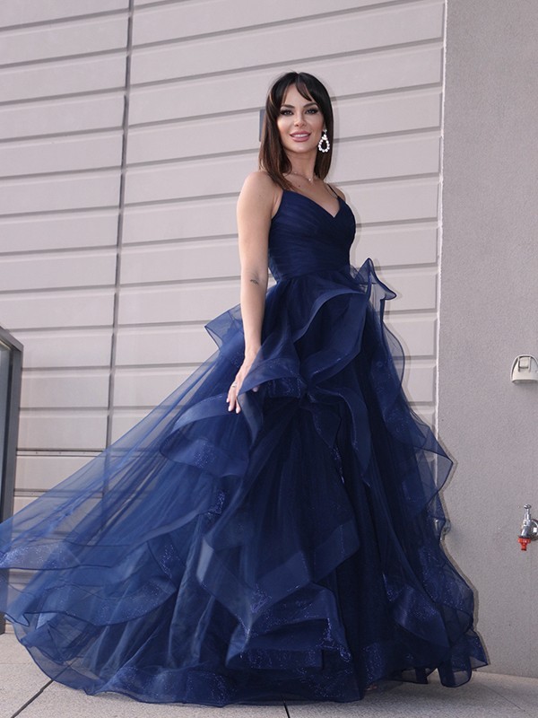 Spaghetti-Straps Split Prom Dress With Ruffles