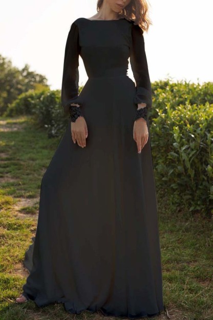 Tulle Bateau Long Sleeves Boho Wedding Dress A-Line Open Back