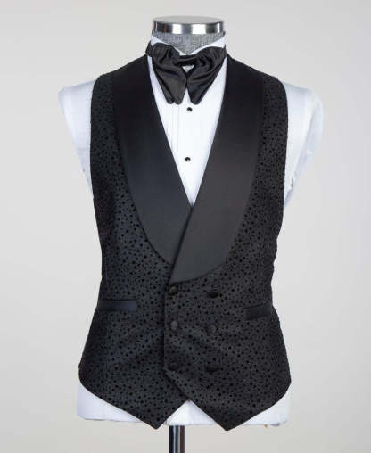 Modern Black Shawl Lapel Three-Piece Men's Suits for Wedding
