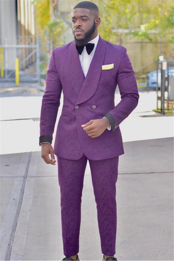 Gentle Purple Prom Prince Suit for Guys with Jacquard