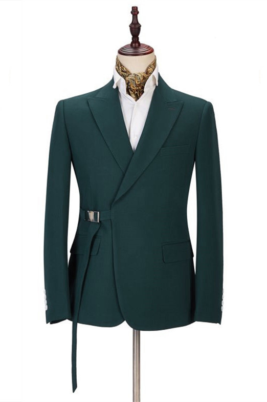 Gentle Dark Green Peaked Lapel Father of the Bride Suit with