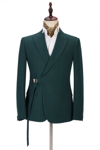 Gentle Dark Green Peaked Lapel Father of the Bride Suit with