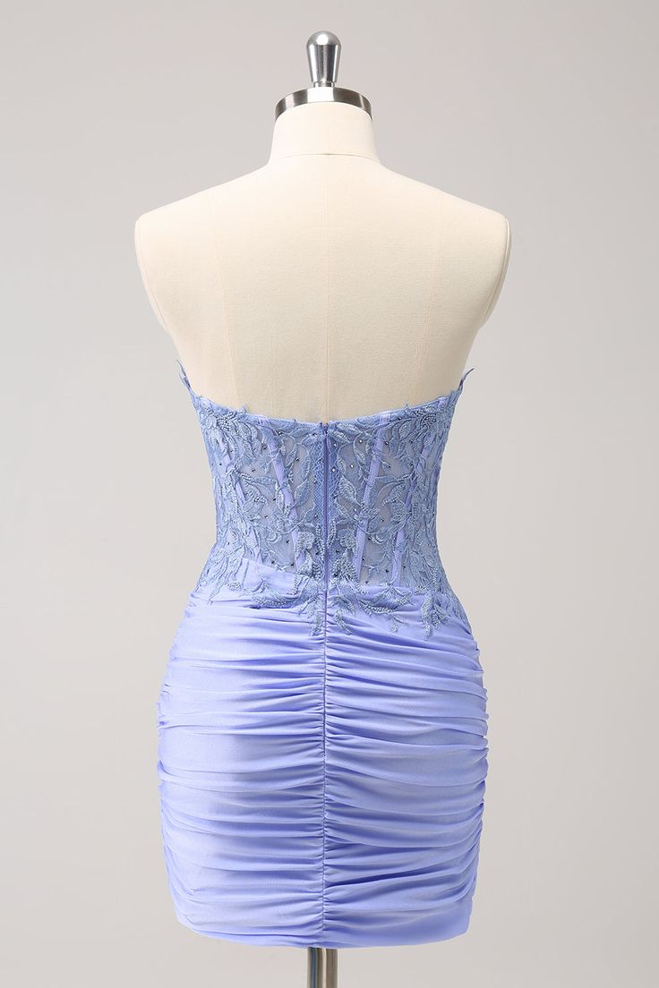 Light Purple Sweetheart Pleated Embroidery Glamorous Short Mini cocktail Dress