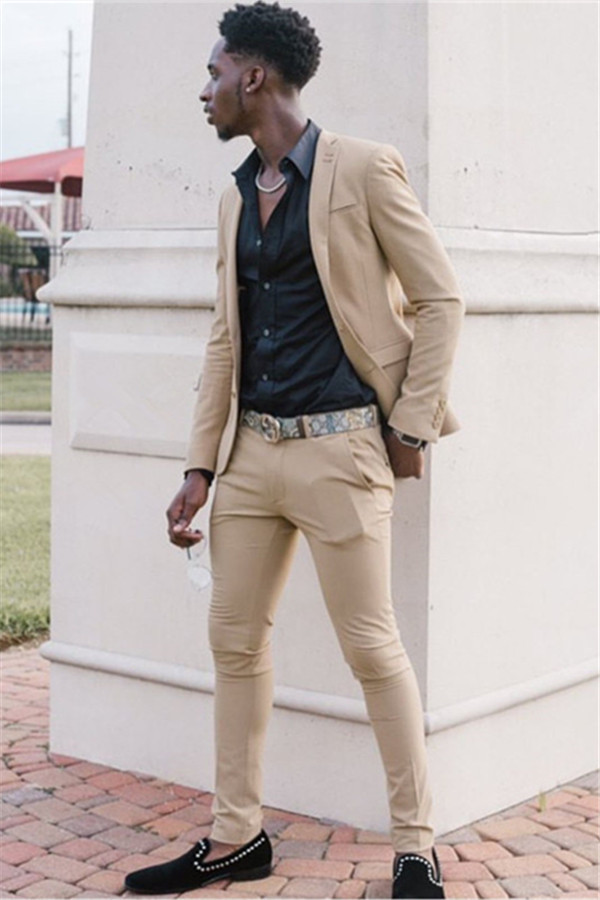 Fashion Khaki Elegant Groom and Groomsmen Suits with Two Pieces