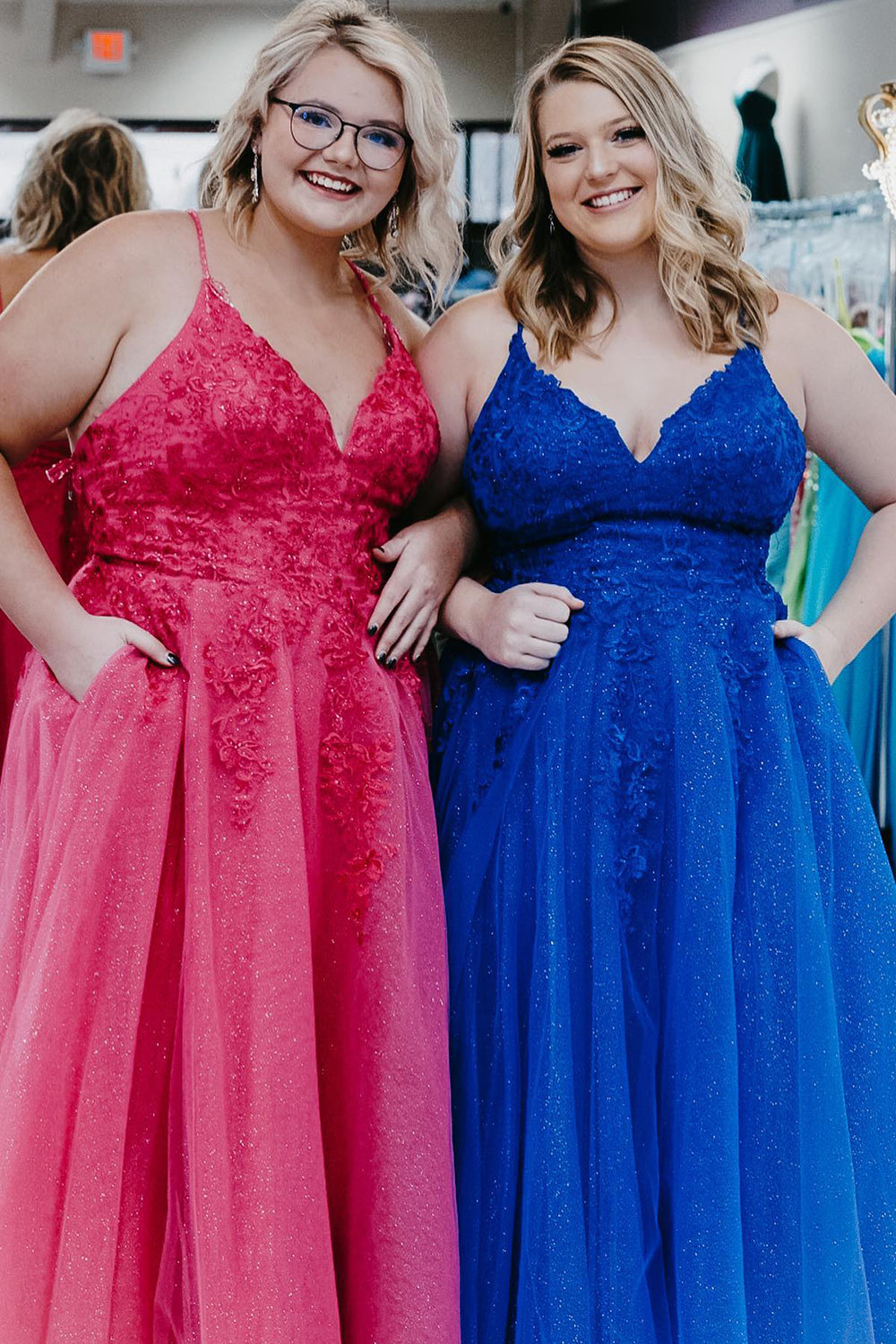 Royal Blue Plus Size Prom Dress with Appliques and Spaghetti Straps