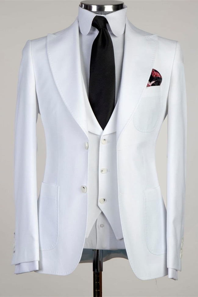 Newest White Peaked Lapel Three-Piece Men's Suit for Business