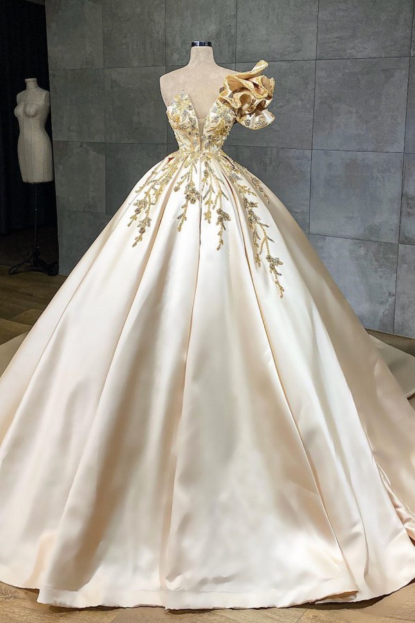 Beautiful Floor-Length A-Line Sweetheart Wedding Dress with Satin Ruffles