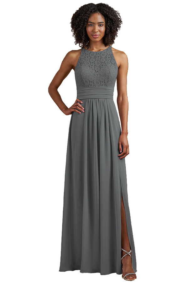 Sleeveless Halter Lace Bridesmaid Dress with Split