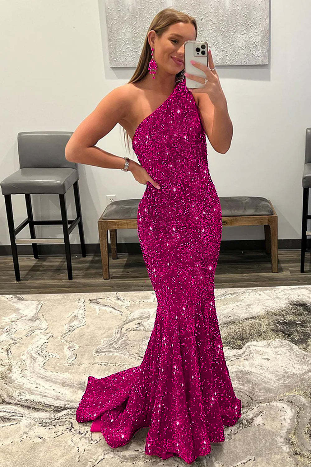 Long Prom Dress with Burgundy Mermaid Sequins