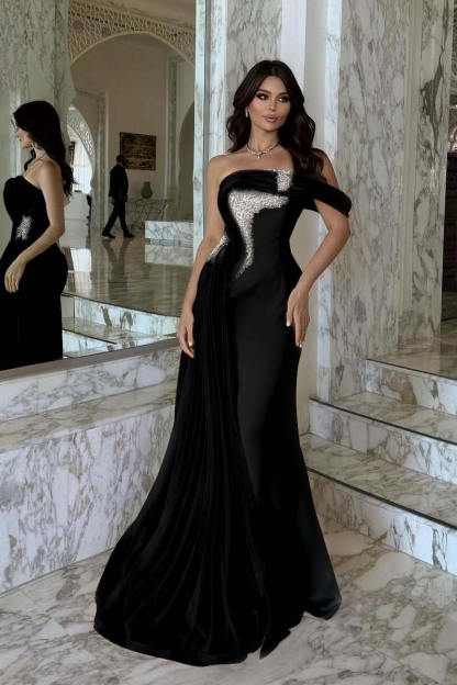 One Shoulder Sleeveless Long Mermaid Formal Dress With Beading