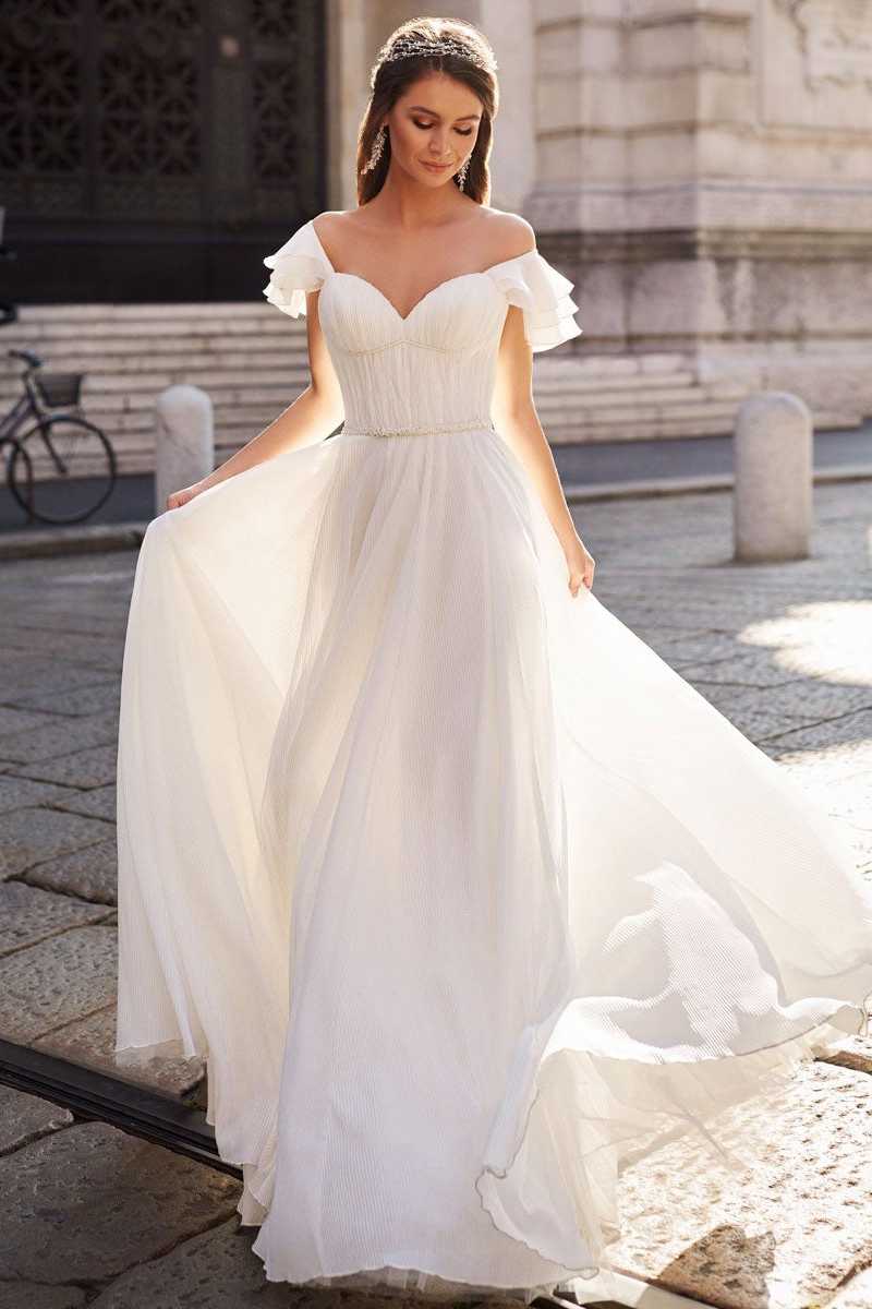 Chiffon Off-the-Shoulder Wedding Dress