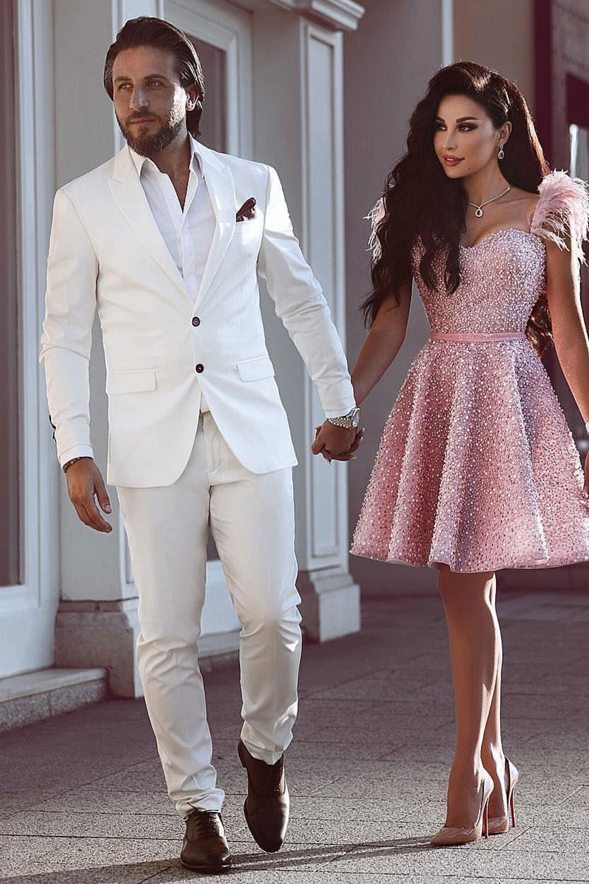 Handsome White Peaked Lapel Two-Piece Wedding Suit for Men