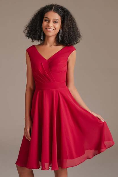 Red Junior V-Neck Bridesmaid Dress