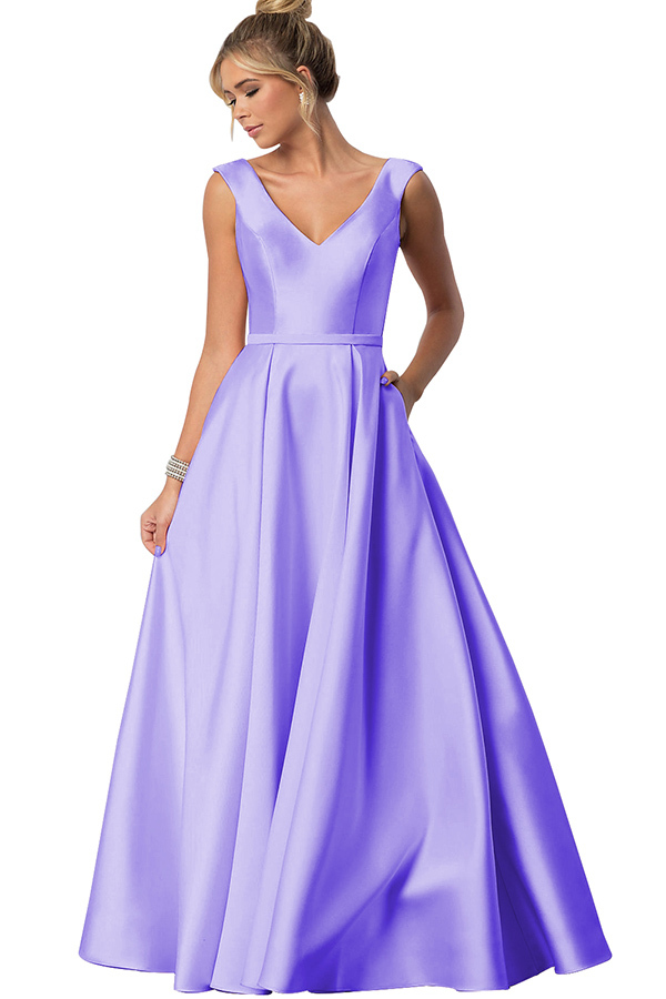 Sleeveless V-Neck Bridesmaid Dress with Pockets