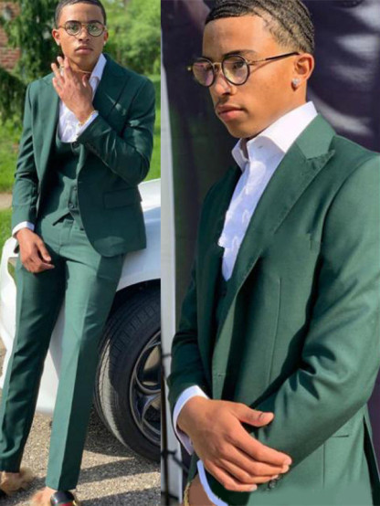 Fashion Dark Green Bespoke Groom and Groomsmen Three-Piece Suits