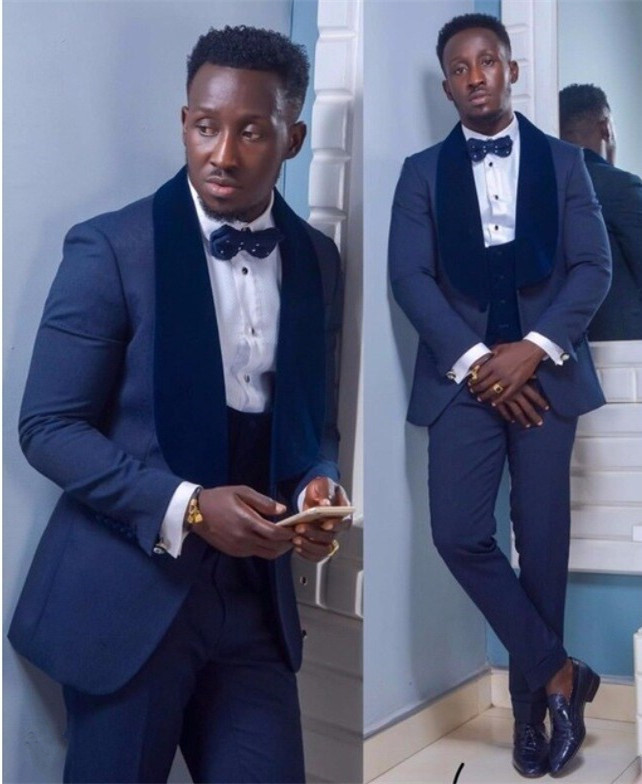 Modern Slim Fit Dark Navy Shawl Lapel Wedding Suit