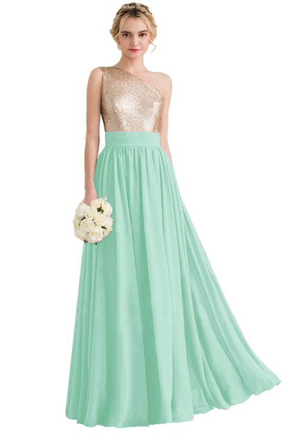 Sequins One Shoulder Long Bridesmaid Dress