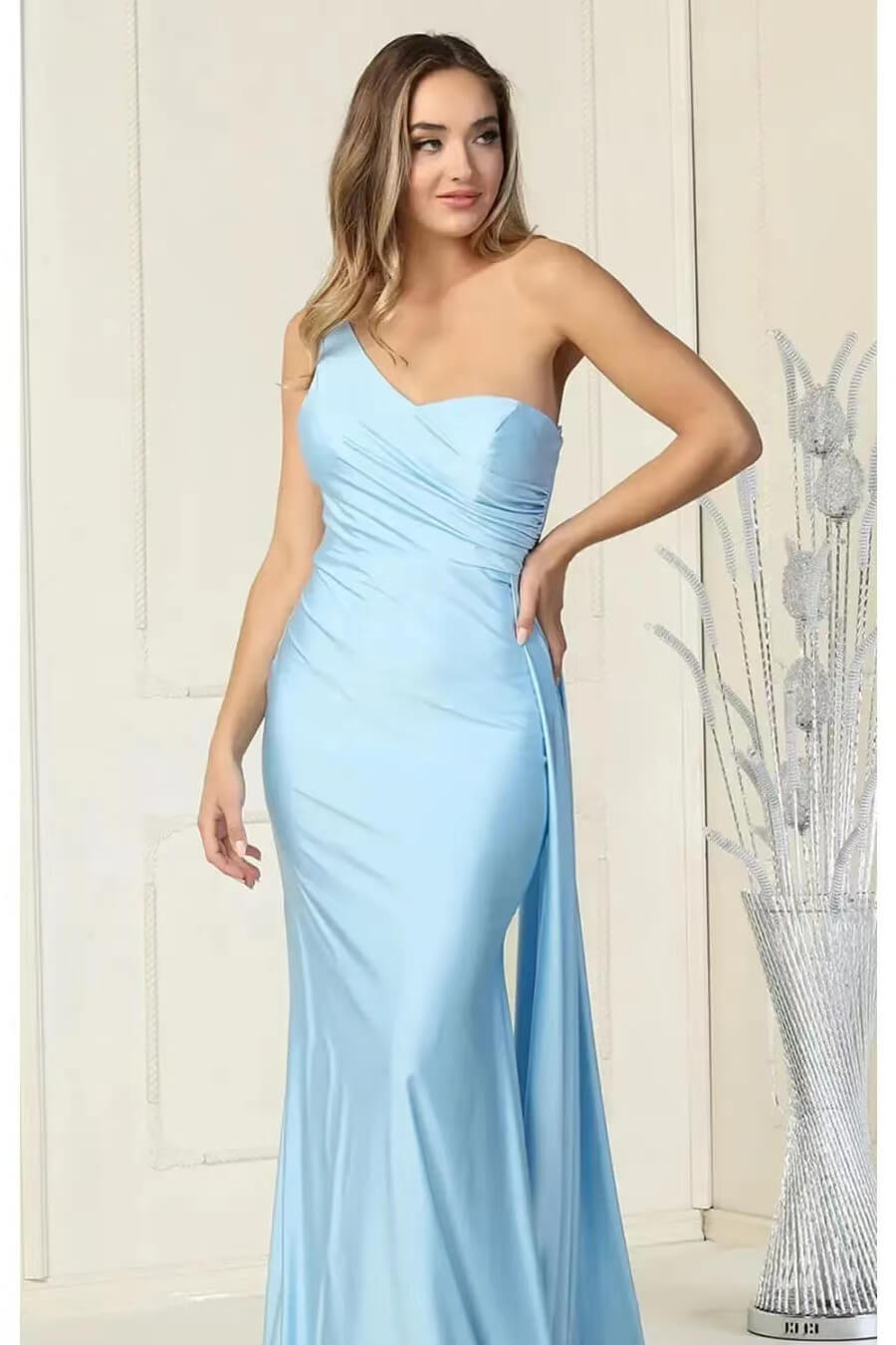 Basics Long Elegant Yellow One Shoulder Mermaid Evening Dress