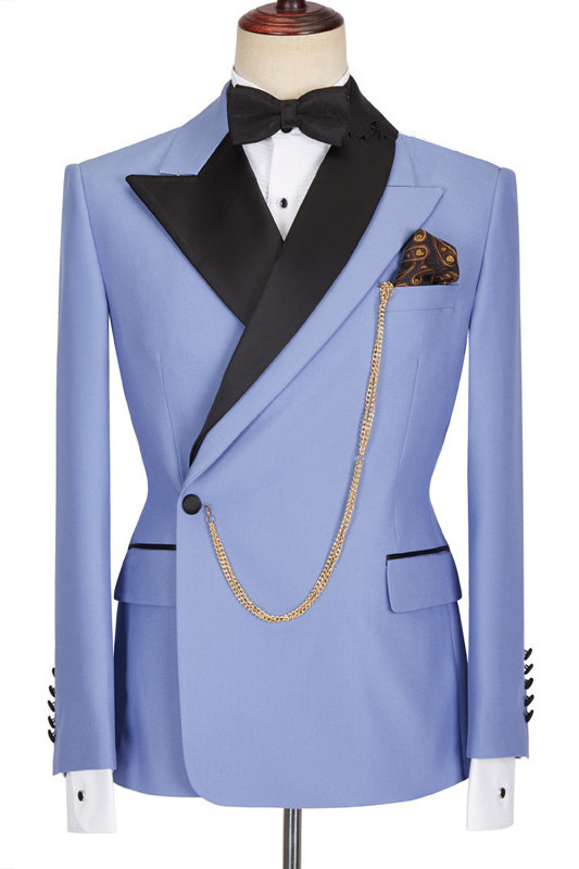 Modern Blue Best-Fitted Peaked Lapel Business Prom Suit for Guys