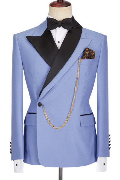Modern Blue Best-Fitted Peaked Lapel Business Prom Suit for Guys