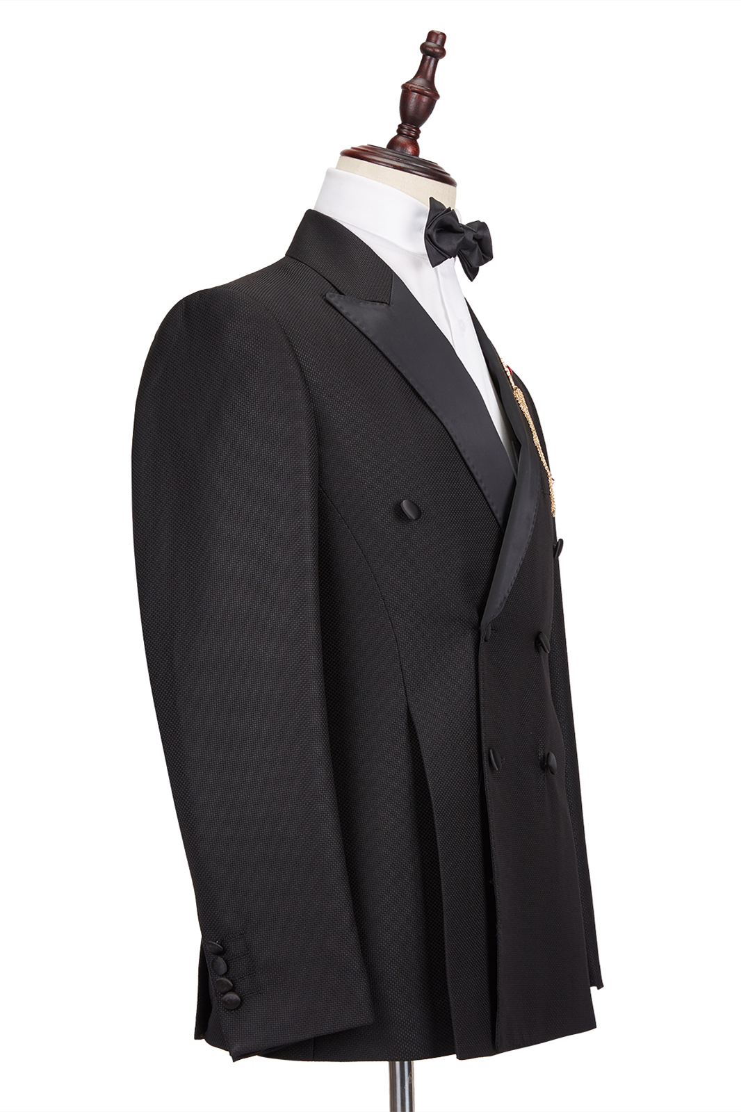 Classic Satin Double-Breasted Peak Lapel Black Men's Wedding Suit Groom Tuxedos