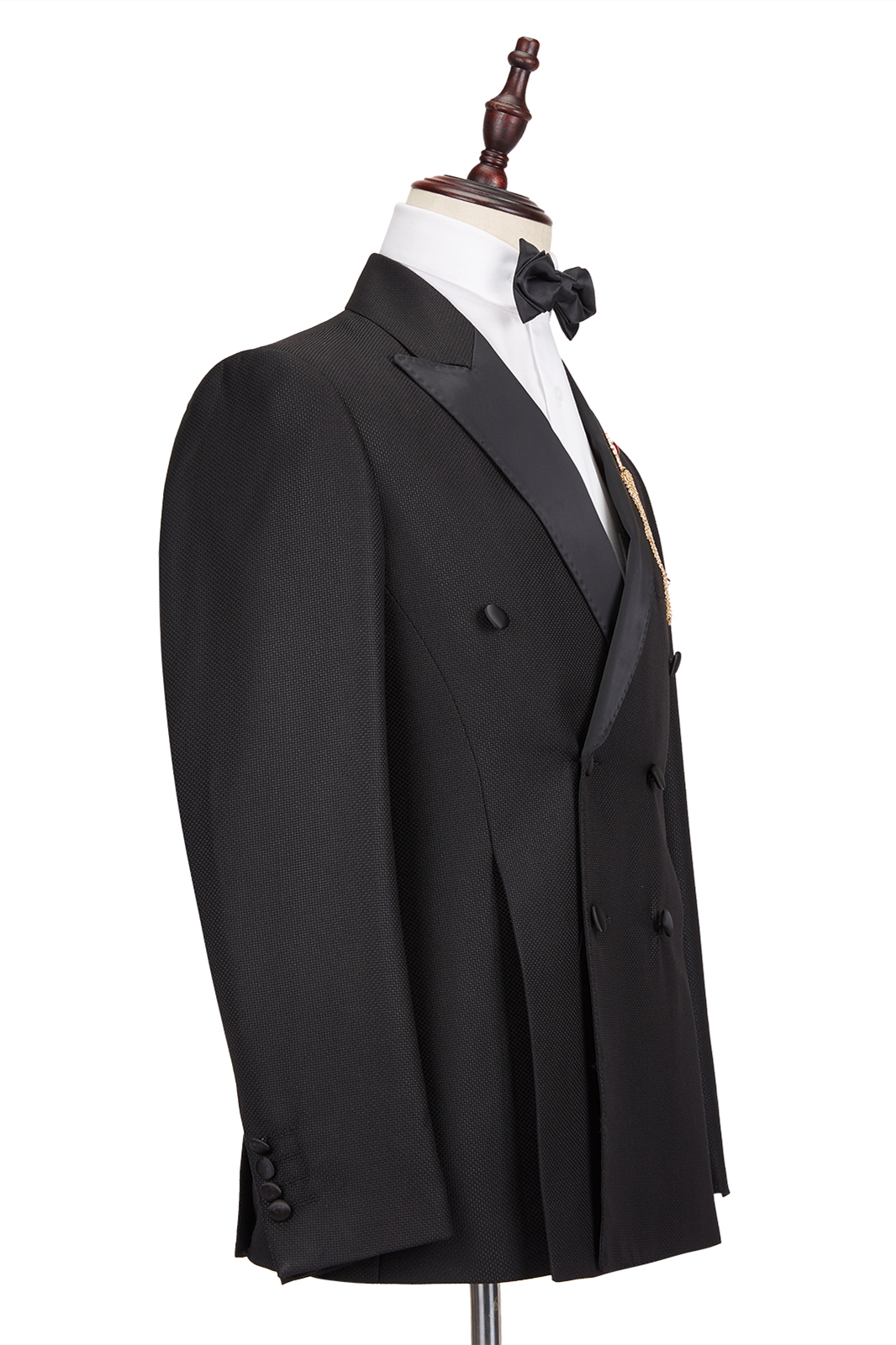 Classic Satin Double-Breasted Peak Lapel Black Men's Wedding Suit Groom Tuxedos