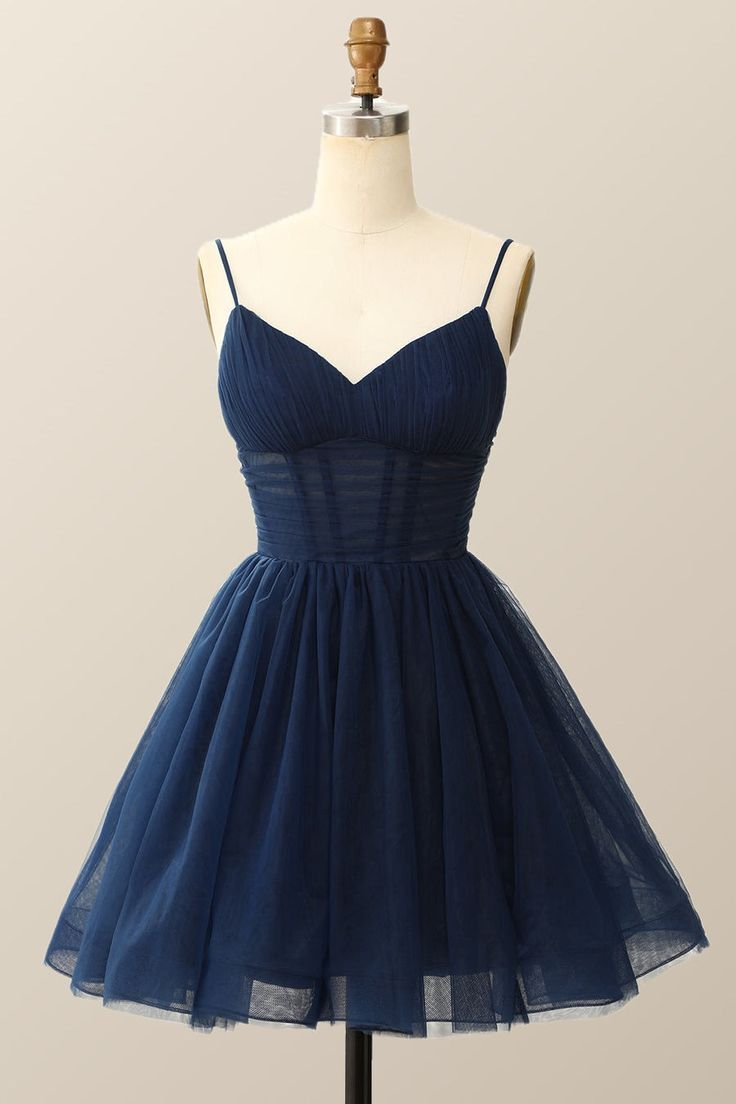Dark Navy Sweetheart Spaghetti-Straps Short Mini cocktail Dress