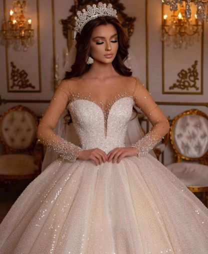 Sexy Long Sweetheart Ball Gown Wedding Dress with Sleeves