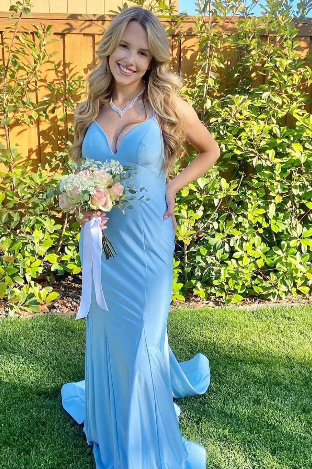 Blackless Mermaid Prom Dress with Orange Spaghetti Straps