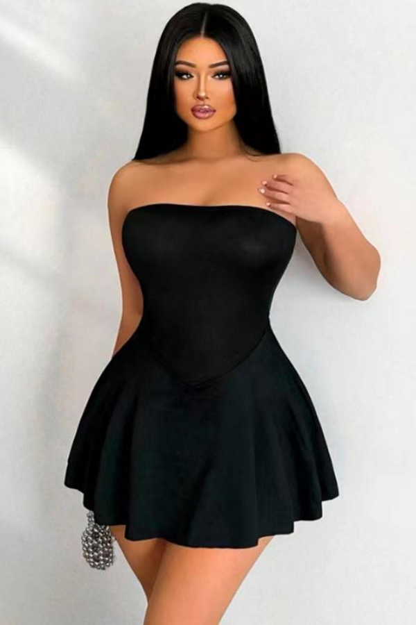 Strapless Tight Fit Black Short Mini cocktail Dress