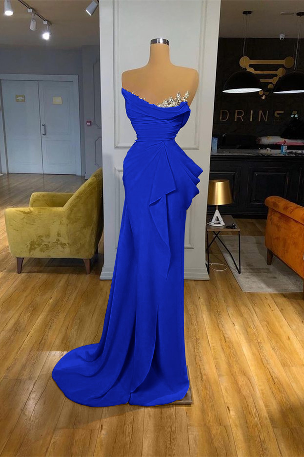 Orange Sequins Mermaid Online Strapless Pleated Formal Dress With Sleeveless