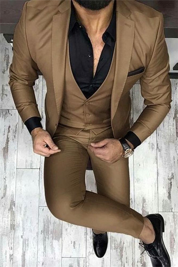 Fashion Chocolate Brown Classic Business Prom Men's Suits with Three-Piece