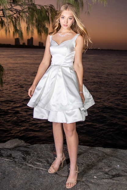 Ivory Double Layer Design Knee-Length Wide Straps Short cocktail Dress