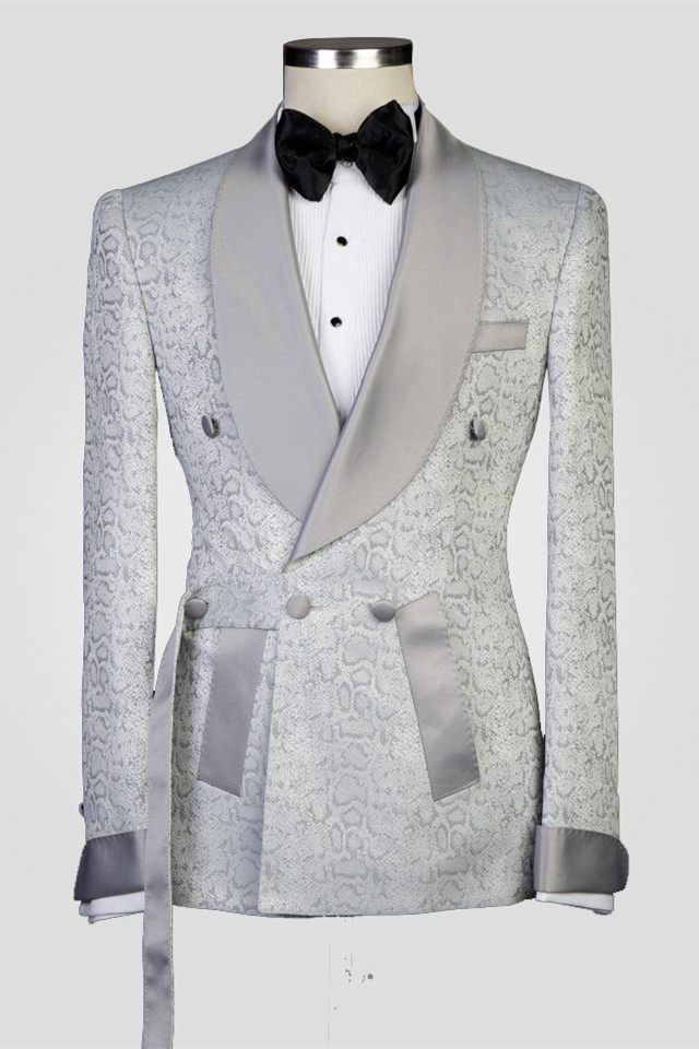 Braiden Silver Shawl Lapel Jacquard Double-Breasted Wedding Suits