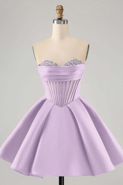 Fuchsia Beaded Sweetheart Fascinating Bud Short Mini cocktail Dress