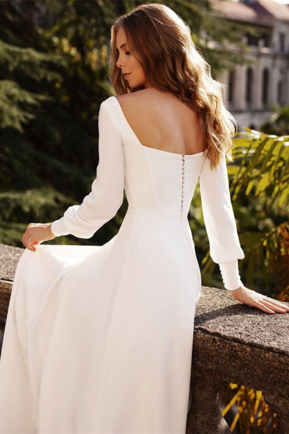 Square A-Line Long Sleeves Wedding Dress