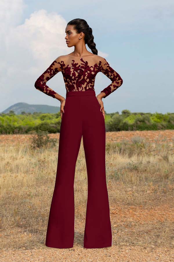 High-Grade White Embroidery Extraordinary Waist Slim Fit Party Jump Suit