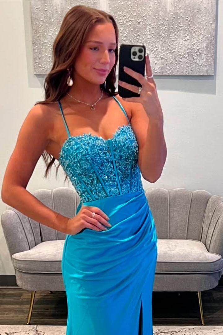 Spaghetti Strap Sleeveless Long Mermaid Formal Dress With Appliques