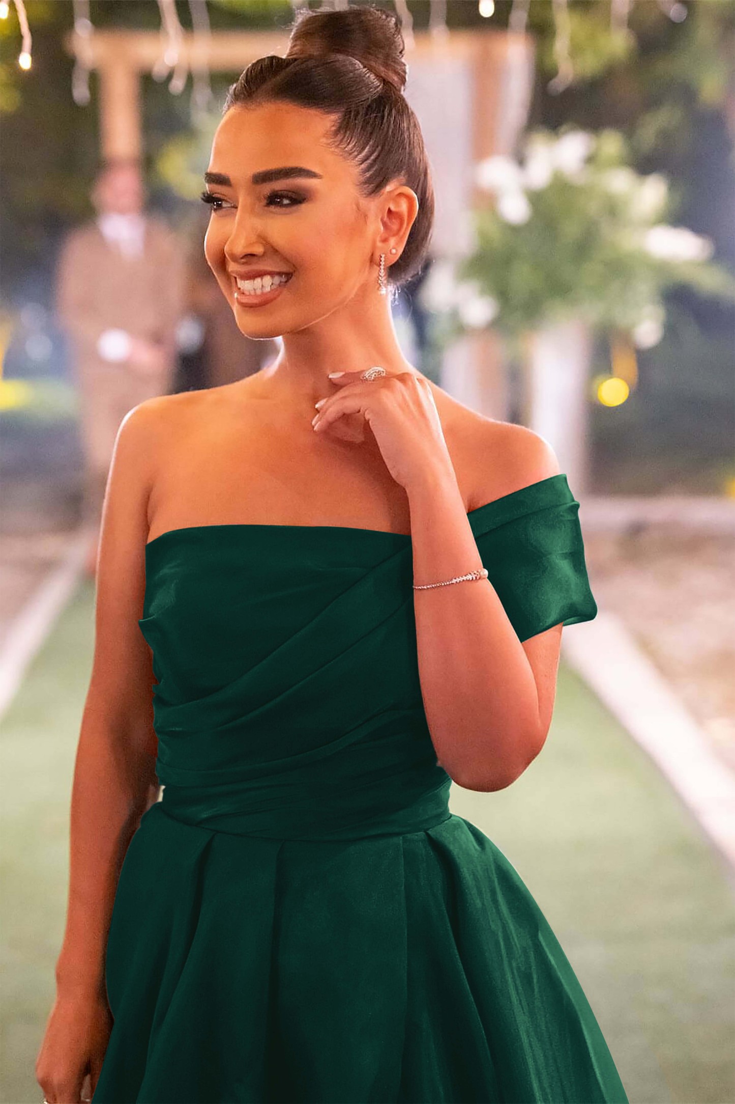 One Shoulder Dark Green Mermaid Front Split Evening Dress With Bowknot Strapless