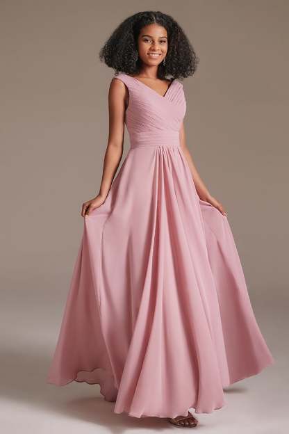 V-Neck Dusty Pink Bridesmaid Dress with Pockets