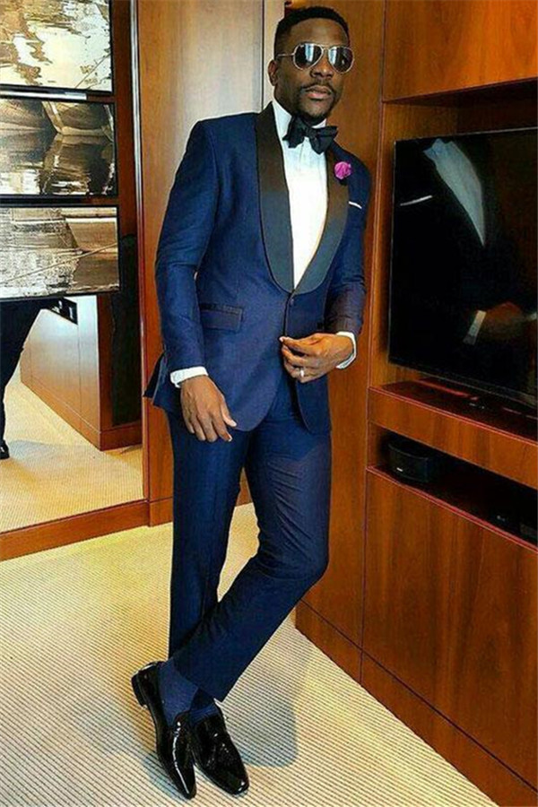 Newest Navy Blue Joshua Slim Fit Homecoming Prom Suit for Boy with Shawl Lapel
