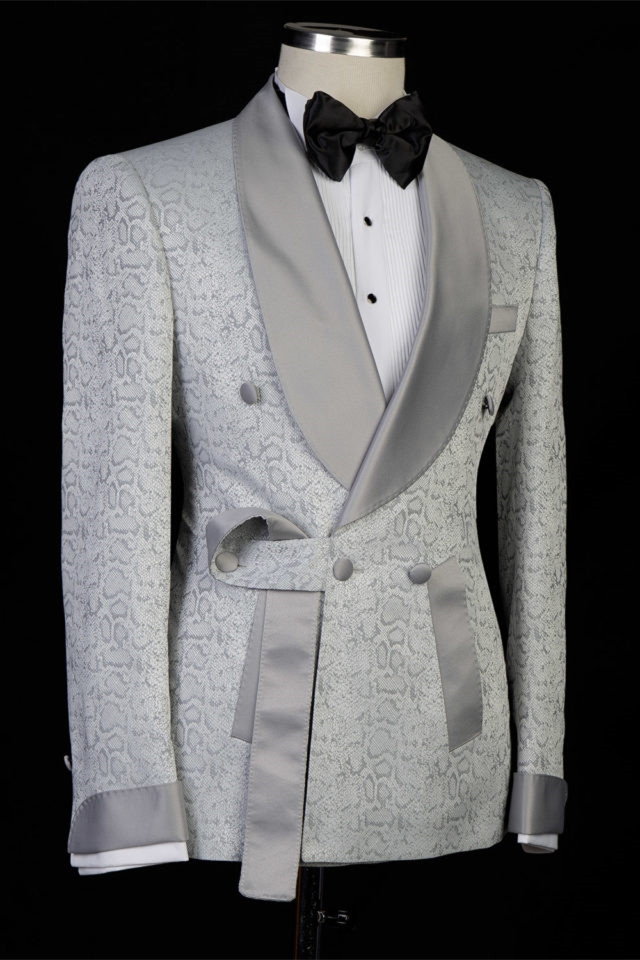 Braiden Silver Shawl Lapel Jacquard Double-Breasted Wedding Suits