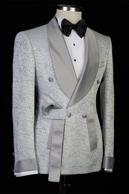 Braiden Silver Shawl Lapel Jacquard Double-Breasted Wedding Suits