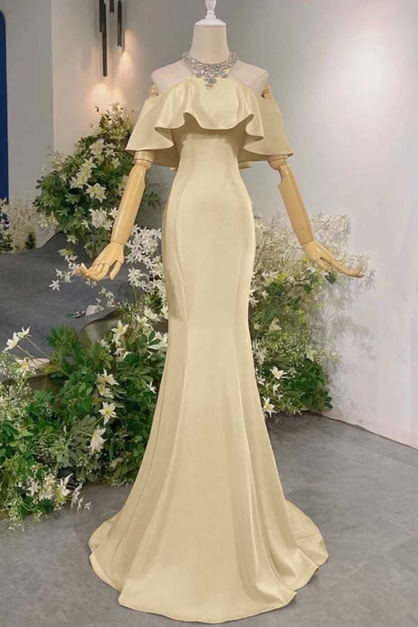 Sleeveless Off the Shoulder Long Mermaid Formal Dress With Pleated
