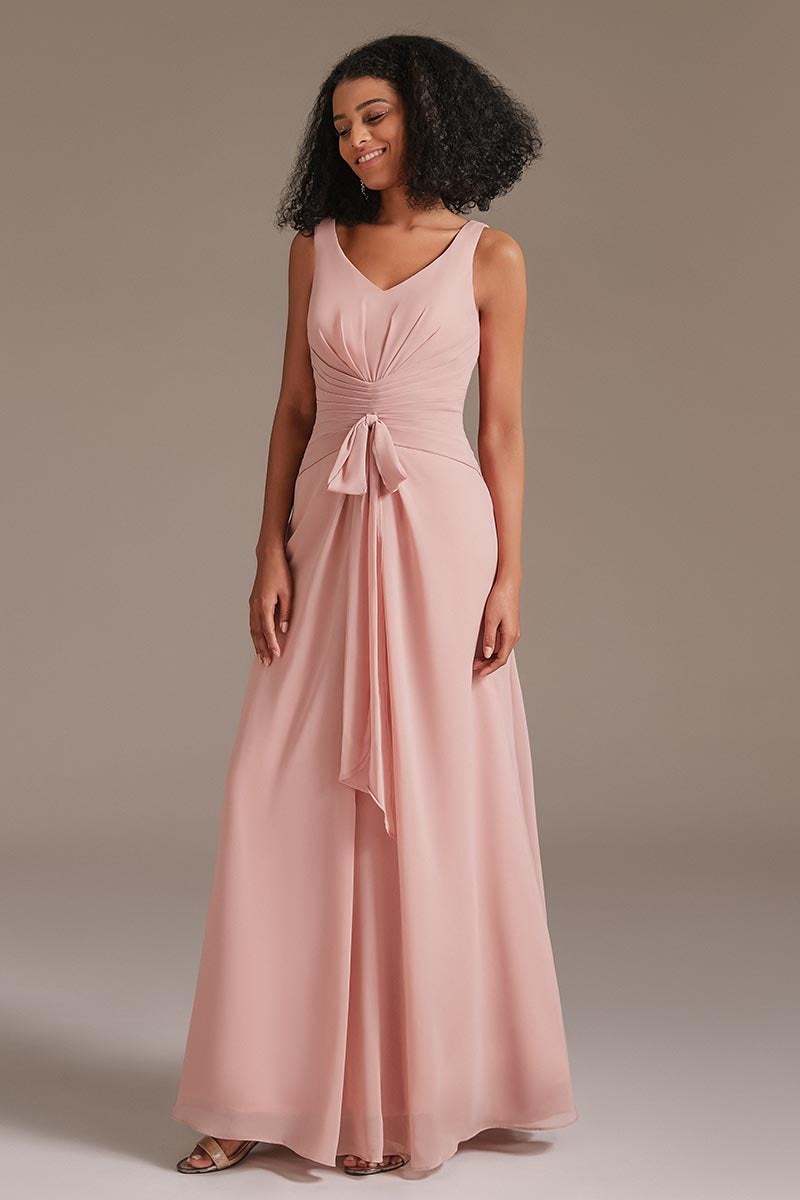 Dusty Rose Long Bridesmaid Dress Sleeveless