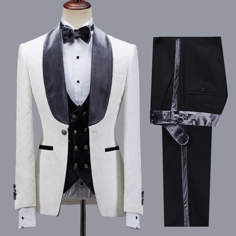 Maverick Stylish Jacquard Slim-Fit Shawl-Lapel Wedding Men's Suits