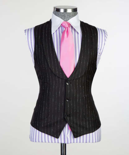 Modern Slim Fit Black Stripe Peaked Lapel Three-Piece Men's Suits